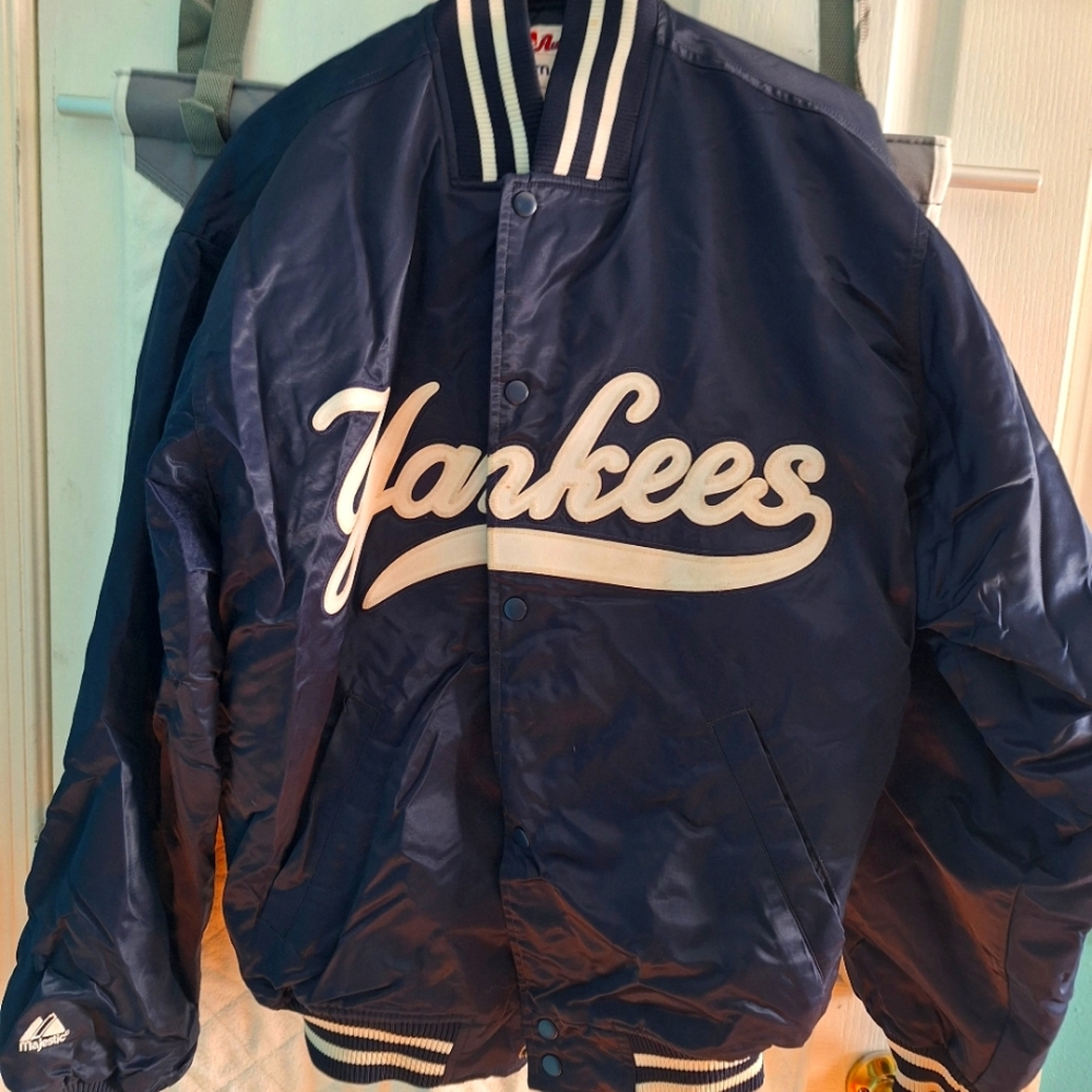 Majestic Blue and White Varsity Bomber Jacket